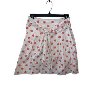 J. Crew A-line Mini Skirt Sz 2 White Pink Polka dots Front Pockets Tie EUC